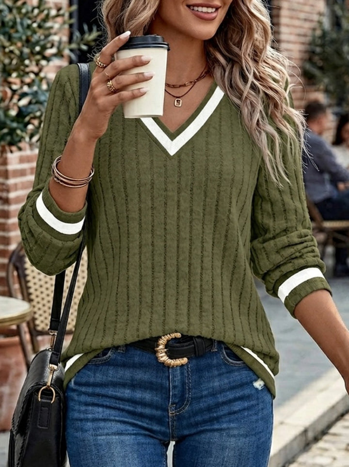 Talia | colour-Block Ribbed Long Sleeve Top
