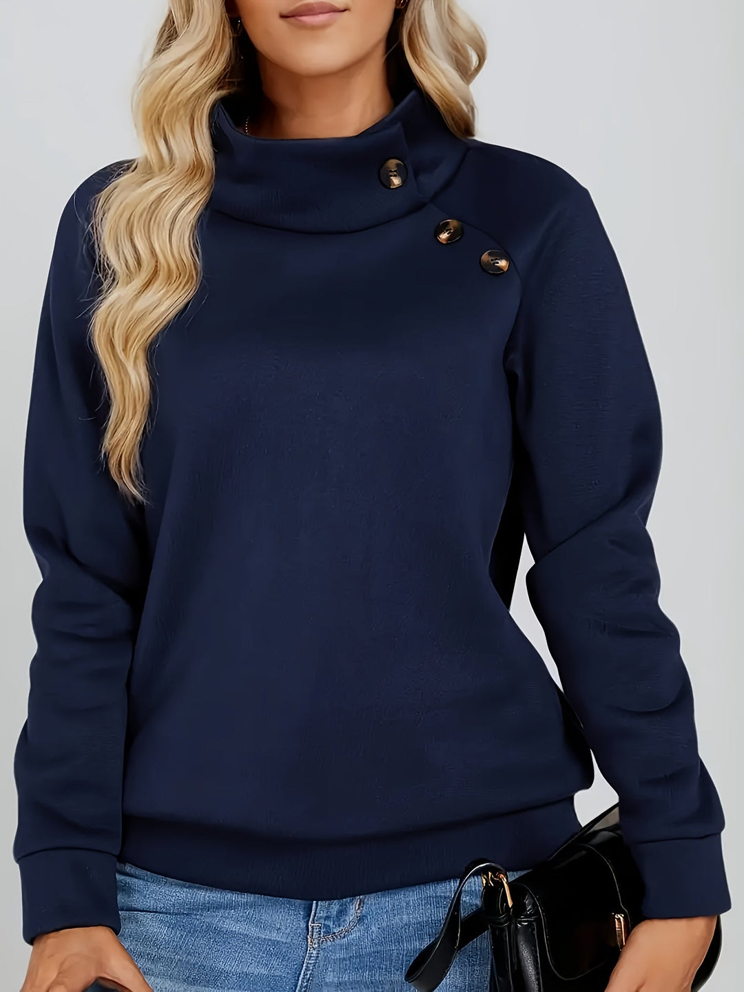 Kirsten | Button-Accent Stand Collar Sweatshirt