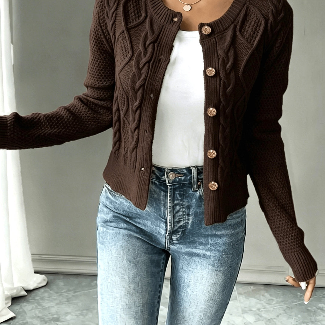 Eleanora | Cable-Knit Button-Front Cardigan
