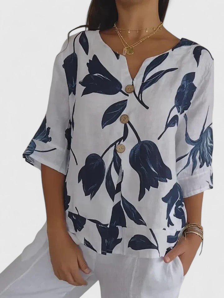 Fleur | Relaxed Floral V-Neck Blouse