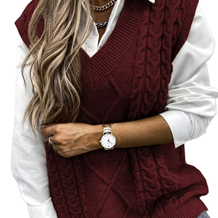 Cora | Cozy Cable-Knit V-Neck Jumper Vest