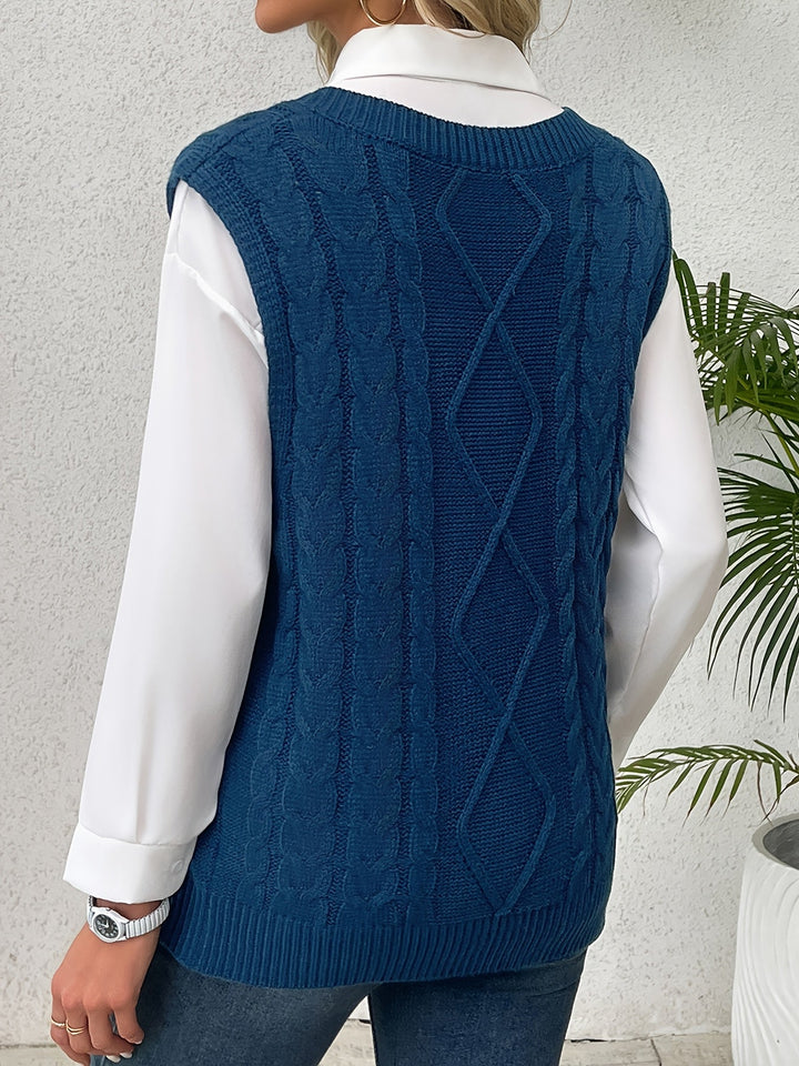 Cora | Cozy Cable-Knit V-Neck Jumper Vest