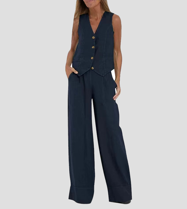 Lauren | Sleeveless V-Neck Vest &amp; Wide-Leg Trousers Set