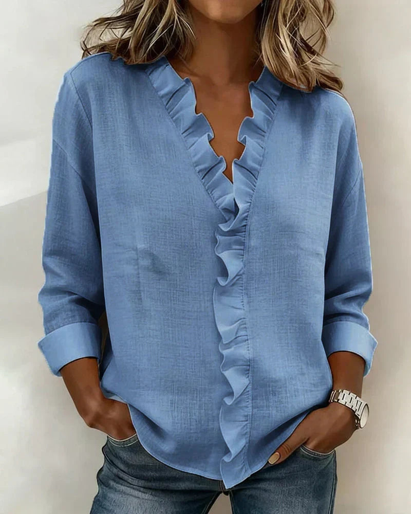 Cayla | Elegant V-neck Ruffles Blouse