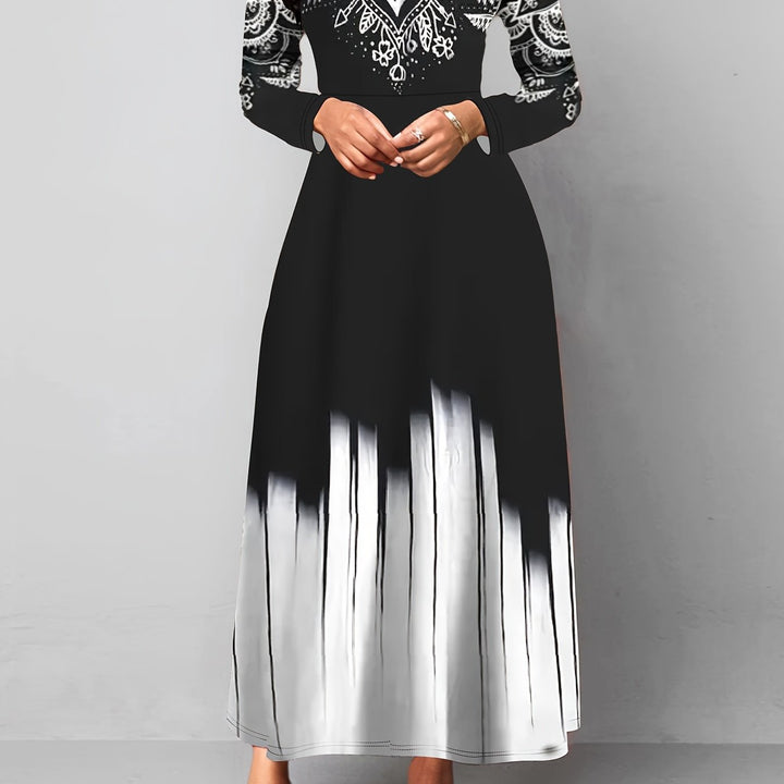 Nadia | Ornate Print Flared Maxi Dress