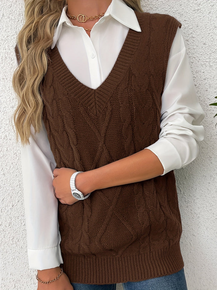 Cora | Cozy Cable-Knit V-Neck Jumper Vest