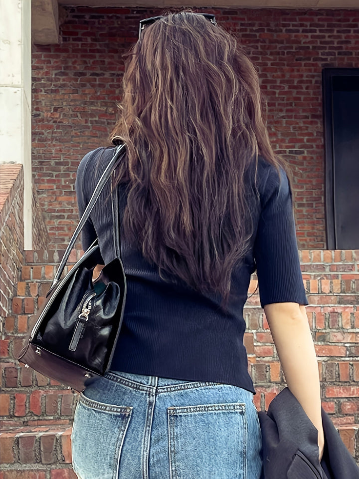 Meredith | Ribbed Collared Top