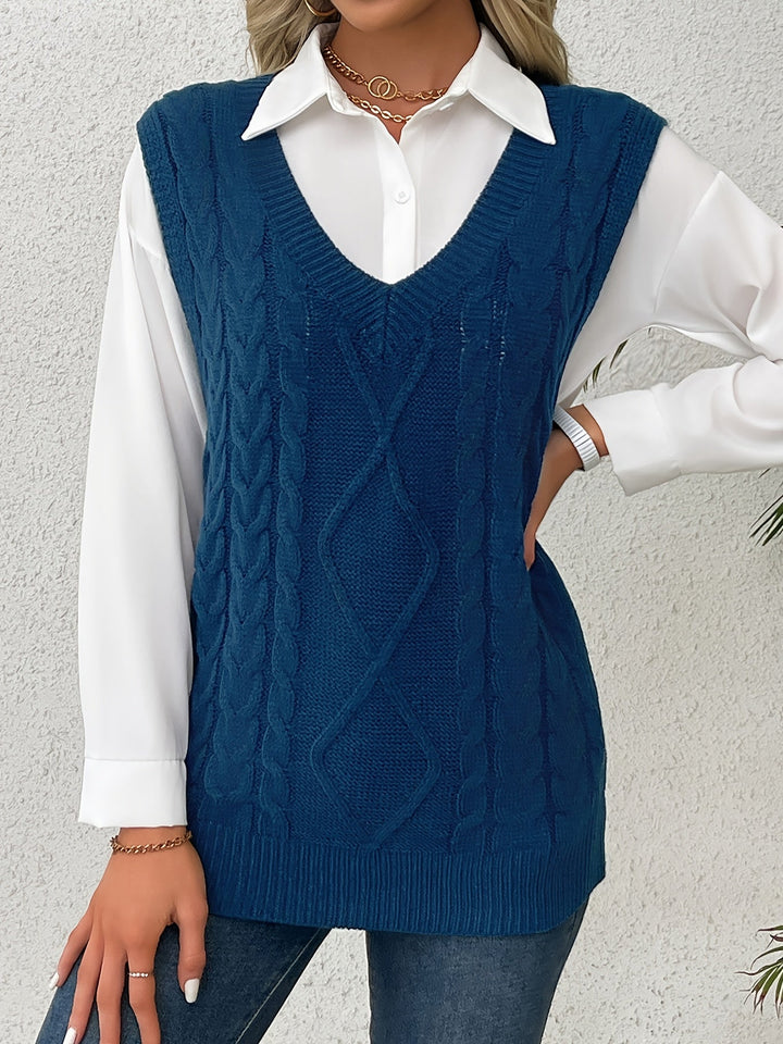 Cora | Cozy Cable-Knit V-Neck Jumper Vest
