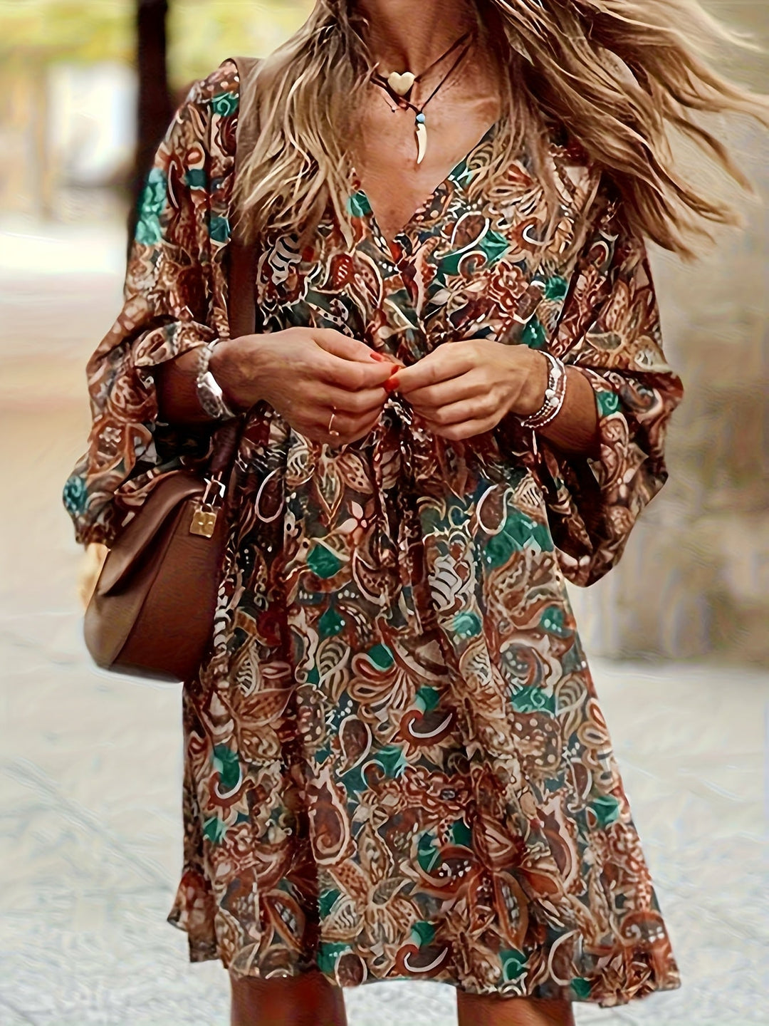 Ramona | Bohemian Print V-Neck Dress