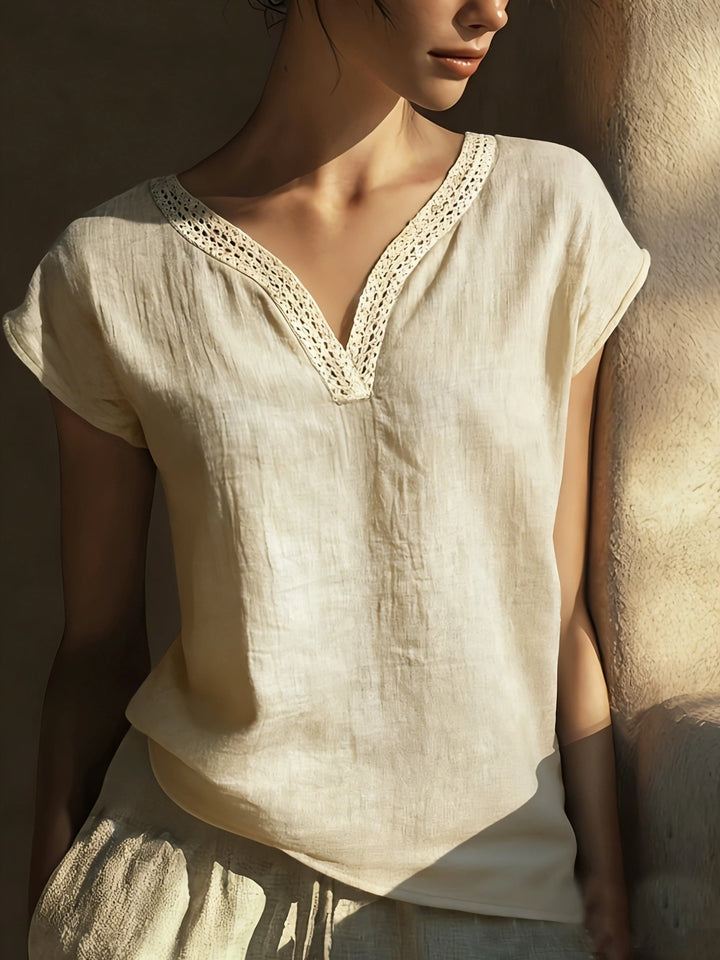 Bonnie | Lace-Trim V-Neck Top