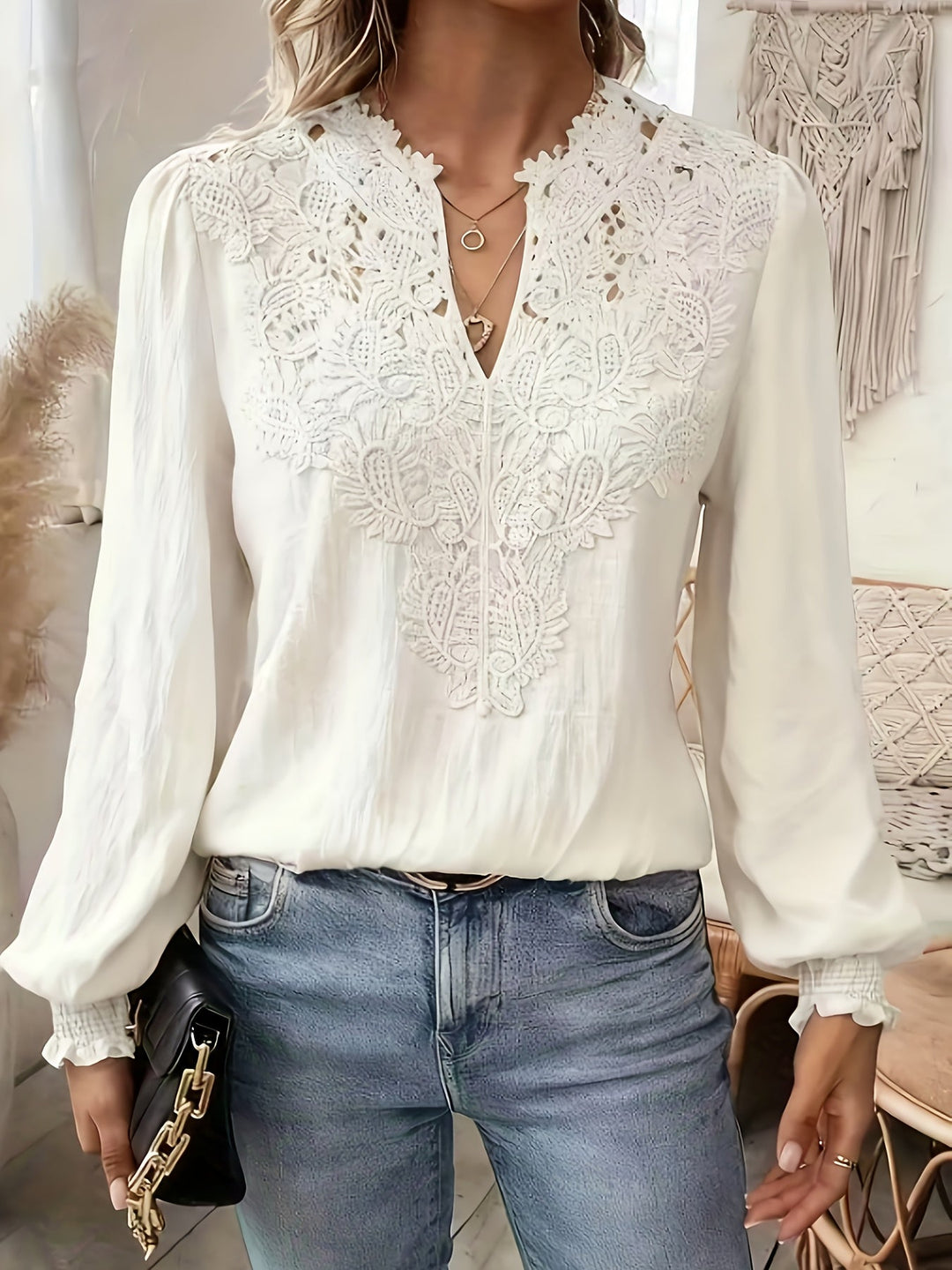 Delia | Embroidered V-Neck Blouse