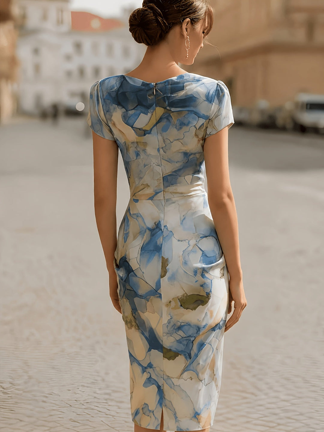 Lucia | Draped Watercolour Midi Dress