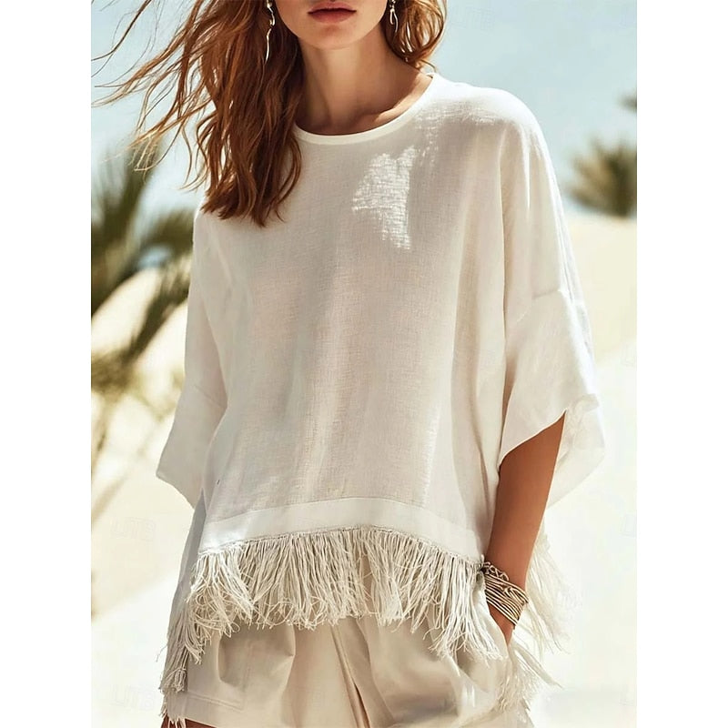 Vera | Fringe-Hem Relaxed Blouse