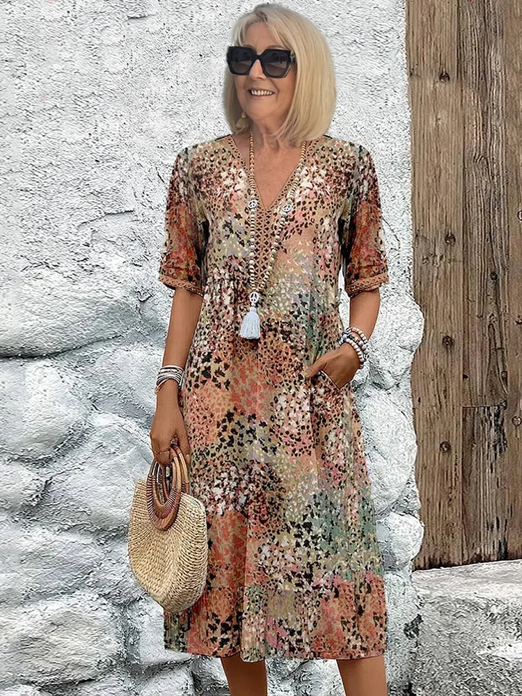 Natalie | Vibrant Pattern Midi Dress