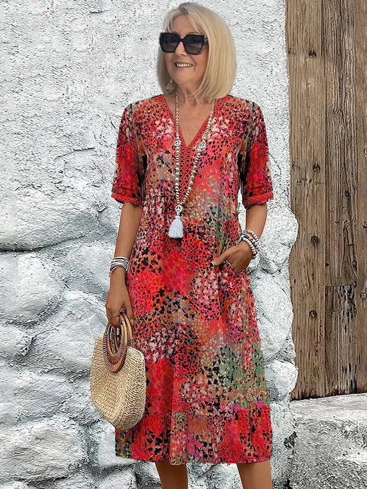Natalie | Vibrant Pattern Midi Dress