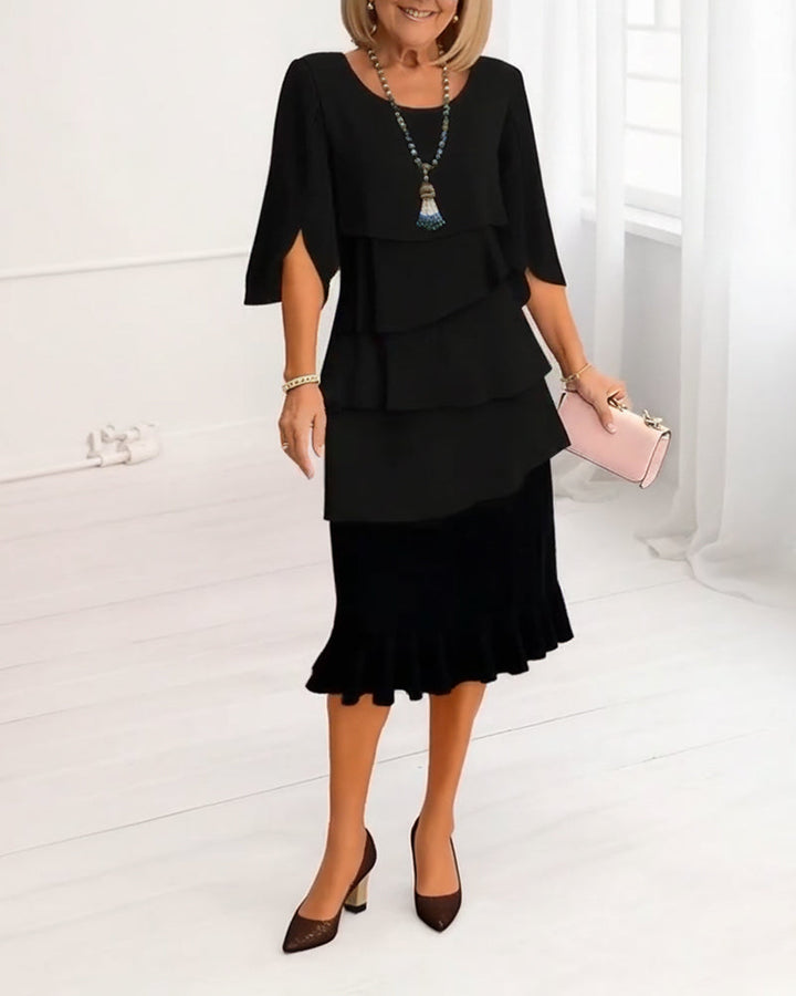 Patricia | Elegant Mid Sleeve Ruffle Dress