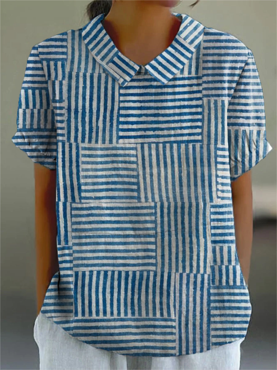 Amelia | Elegant Striped Patchwork Shirt