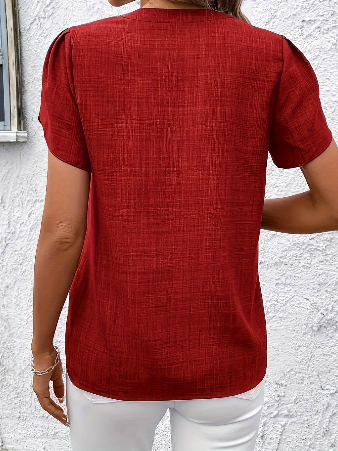 Heather | Petal Sleeve Notched Blouse