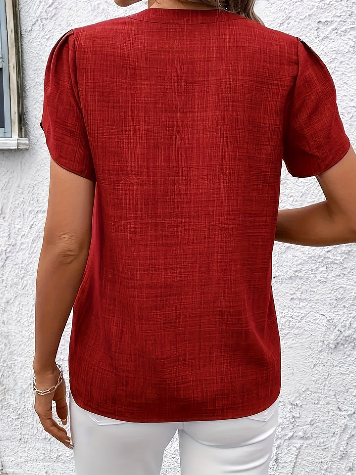 Heather | Petal Sleeve Notched Blouse
