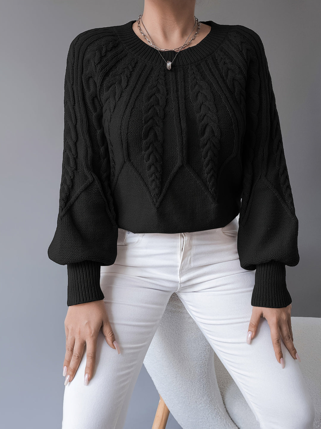 Sabine | Cable-Knit Lantern Sleeve Jumper