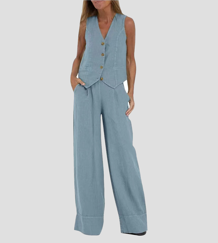 Lauren | Sleeveless V-Neck Vest &amp; Wide-Leg Trousers Set