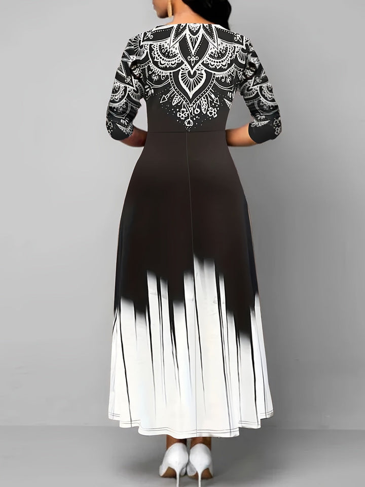Nadia | Ornate Print Flared Maxi Dress