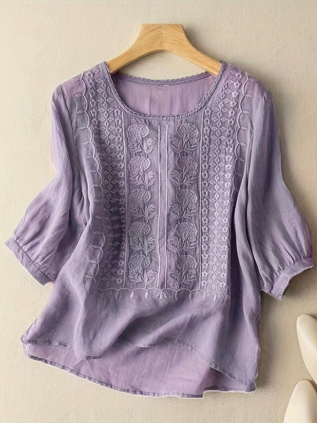 Susannah | Embroidered Scoop-Neck Blouse