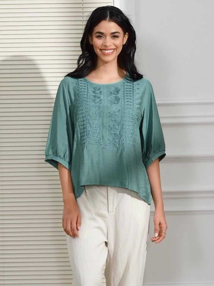 Susannah | Embroidered Scoop-Neck Blouse