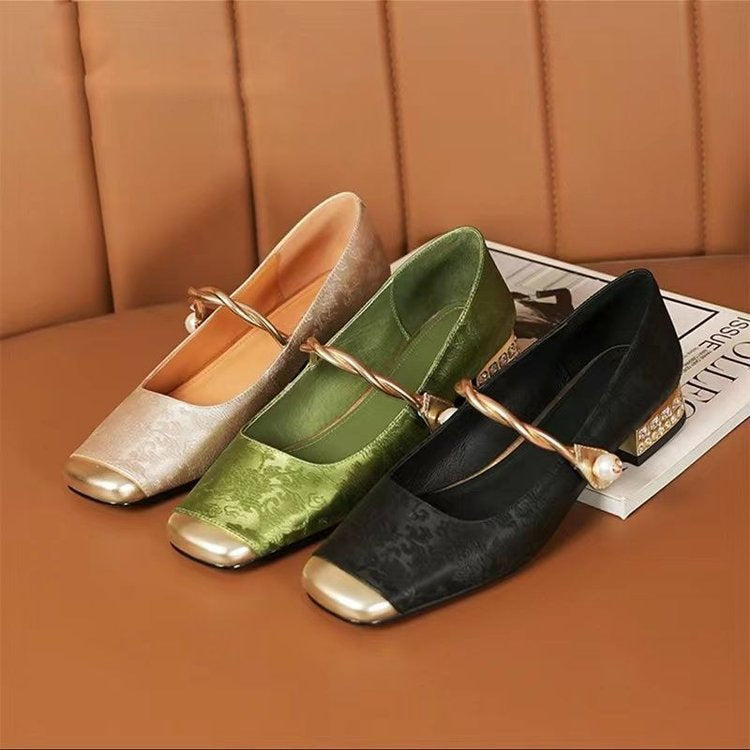 Camille | Vintage Braided Pearl Strap Shoes