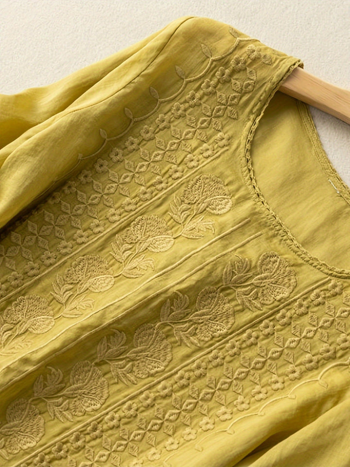 Susannah | Embroidered Scoop-Neck Blouse