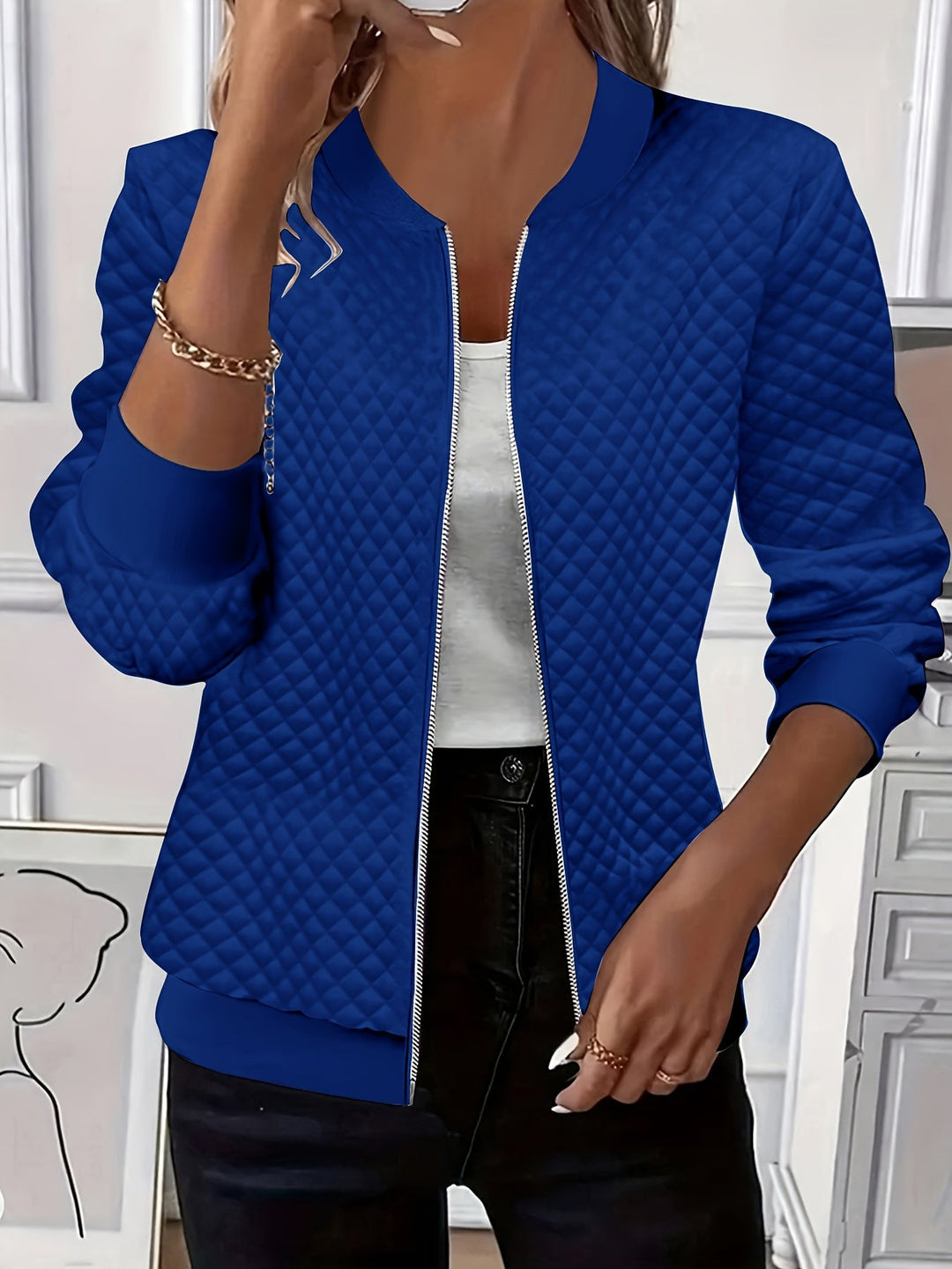 Carolyn | Quilted-Texture Baseball Jacket
