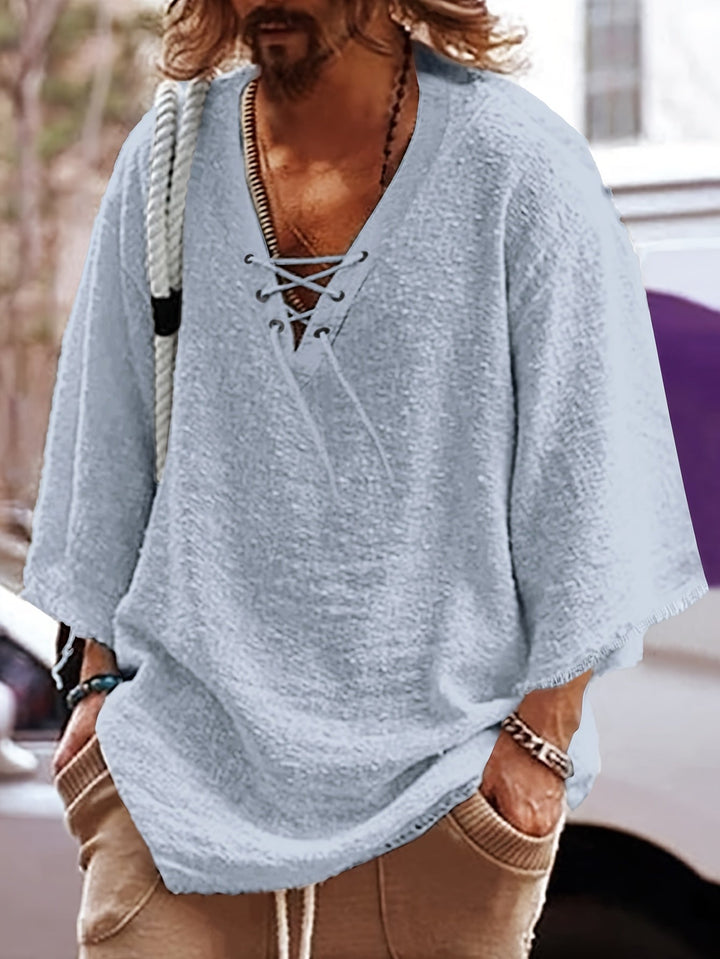 Dorian | Relaxed Lace-Up V-Neck Shirt