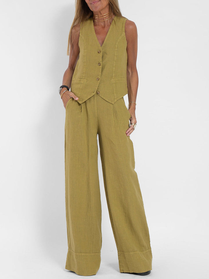 Lauren | Sleeveless V-Neck Vest &amp; Wide-Leg Trousers Set