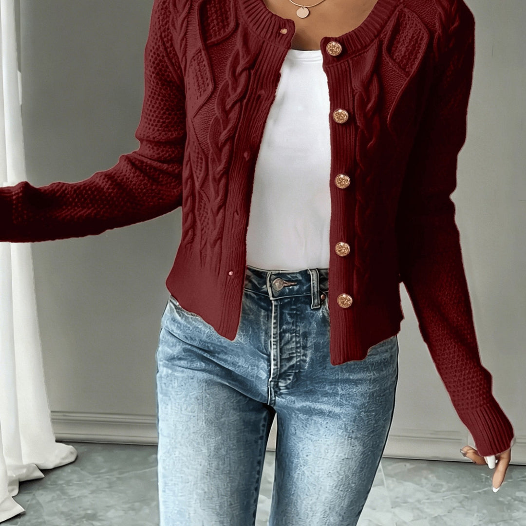 Eleanora | Cable-Knit Button-Front Cardigan