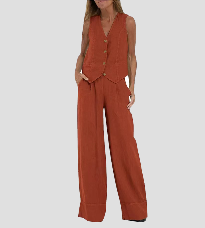 Lauren | Sleeveless V-Neck Vest &amp; Wide-Leg Trousers Set