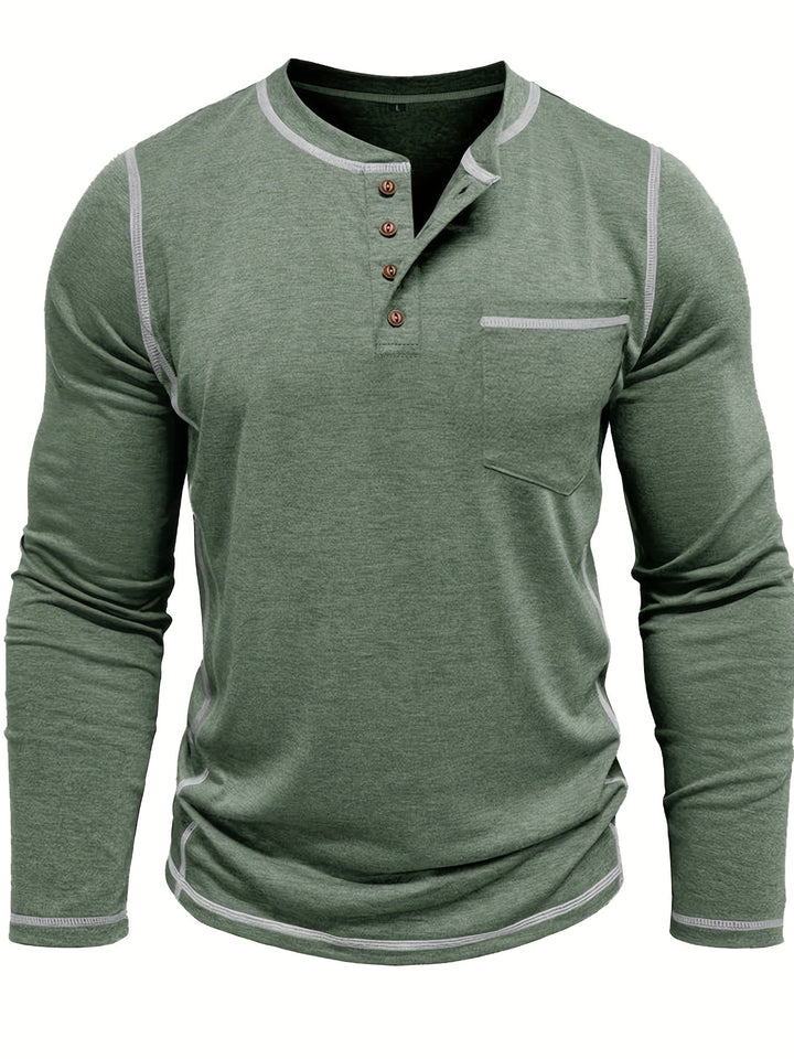 Reuben | Contrast-Stitch Long Sleeve Henley