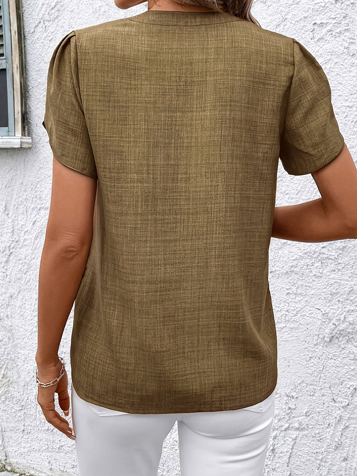 Heather | Petal Sleeve Notched Blouse