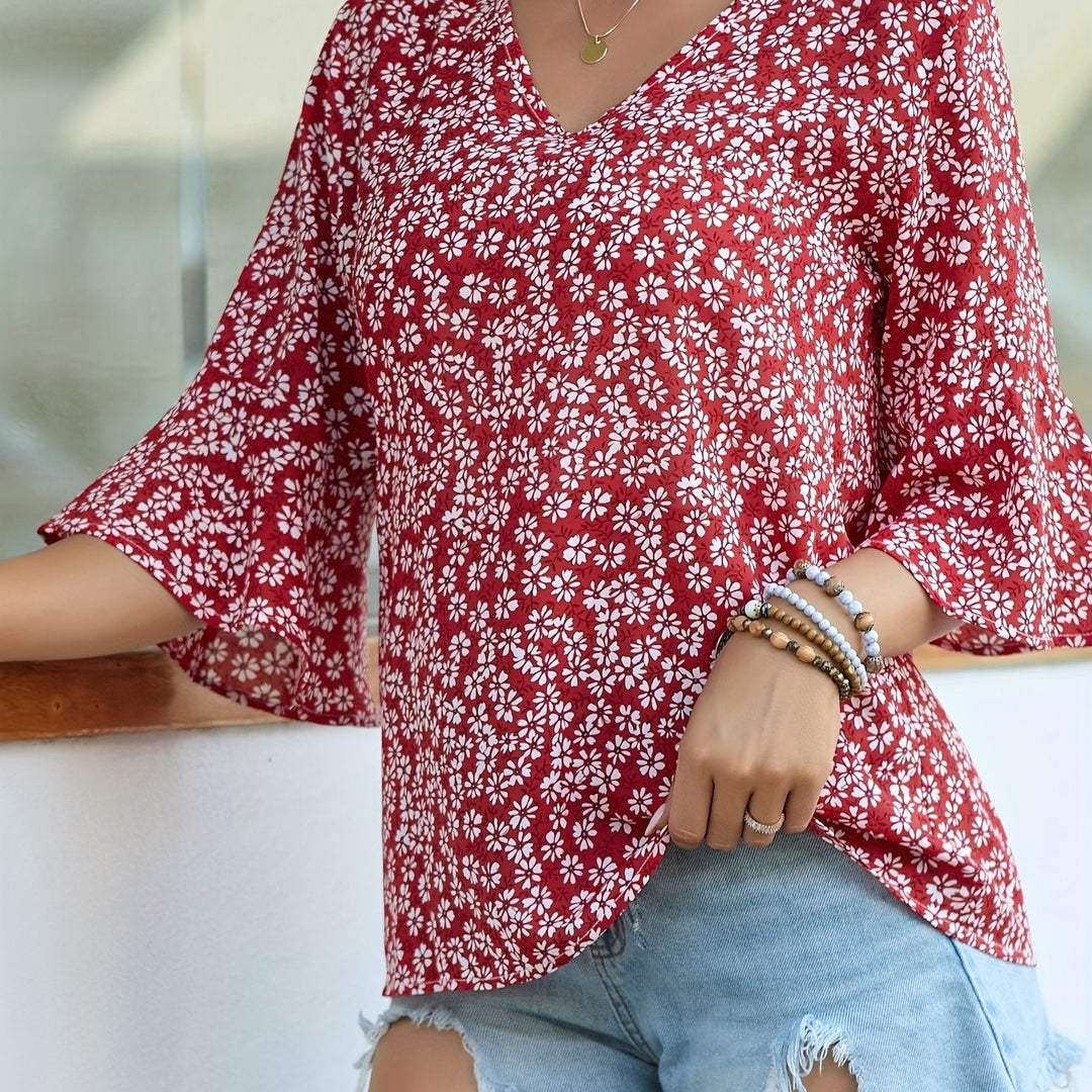 Lorraine | Floral Ruffle-Sleeve Blouse