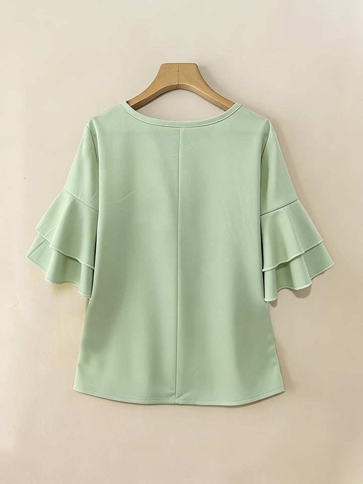 Karen | Flared-Sleeve Pleated Blouse