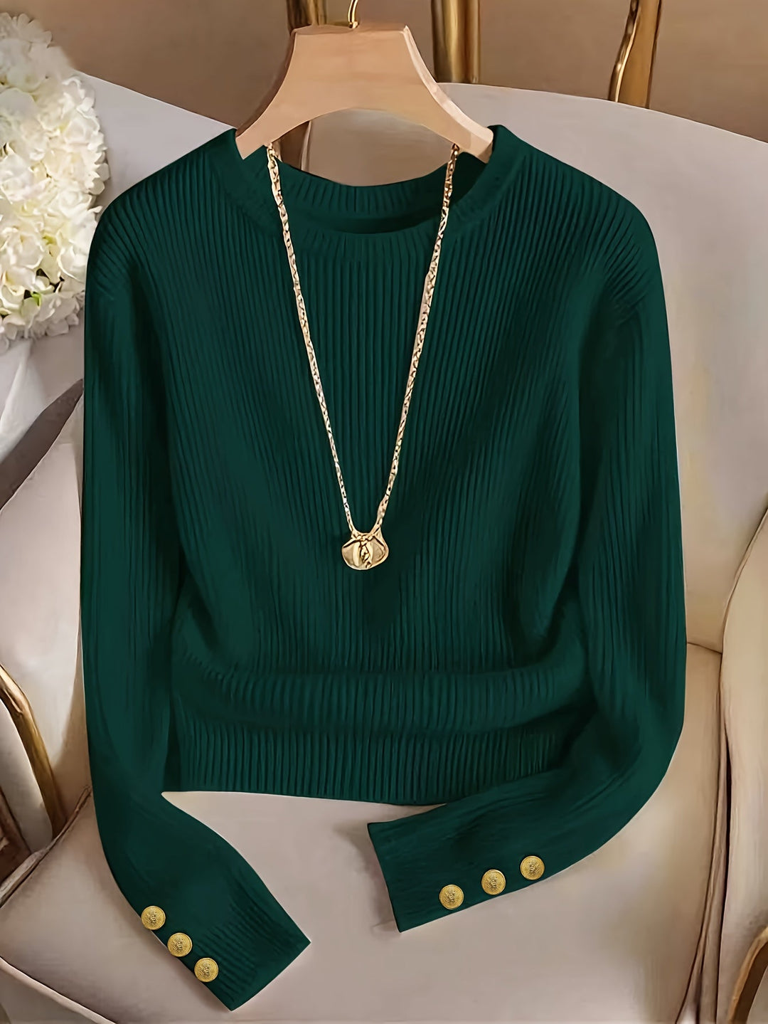 Gretchen | Ribbed Button-Cuff Jumper
