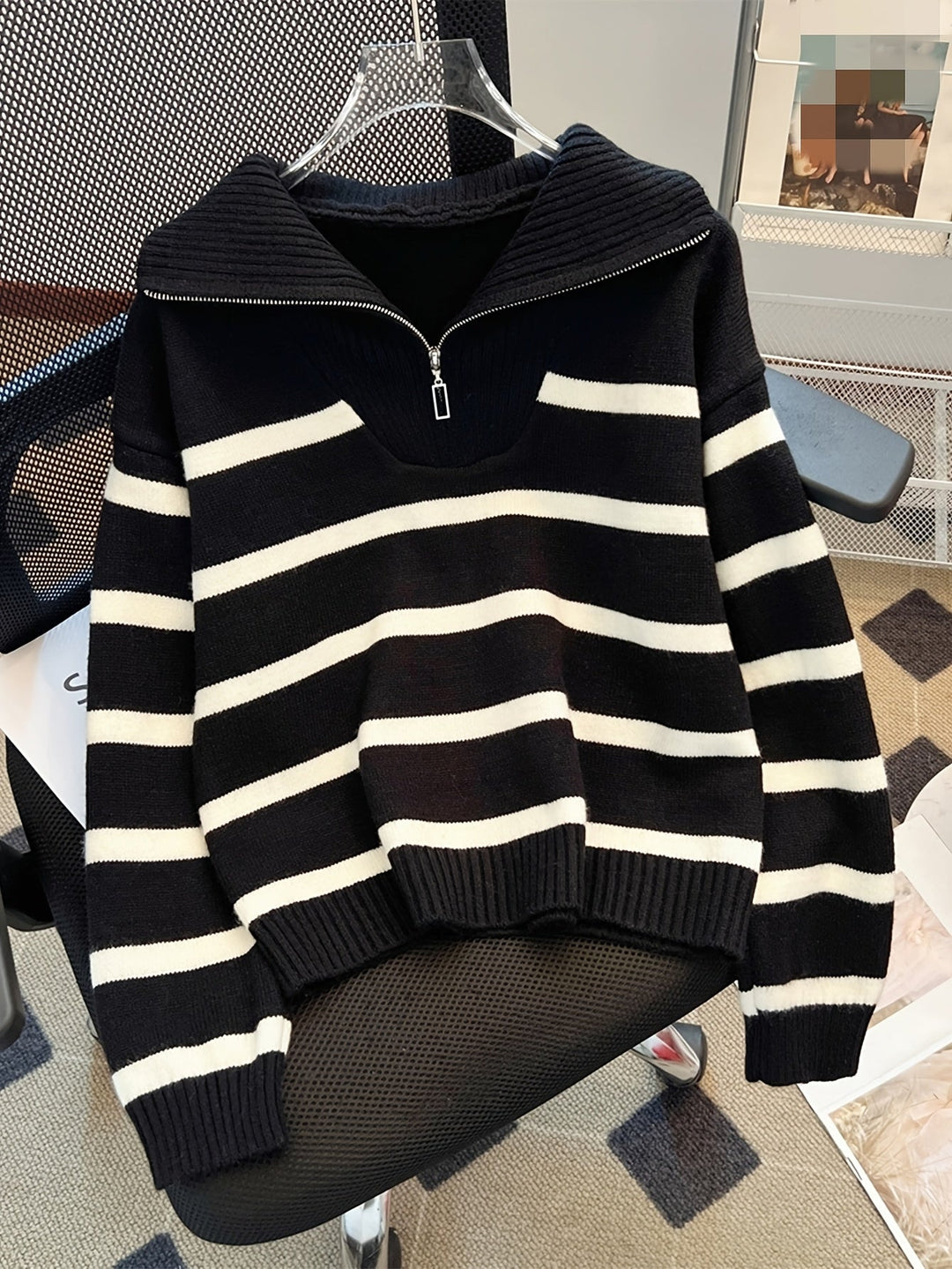 Sabina | Striped Quarter-Zip Jumper
