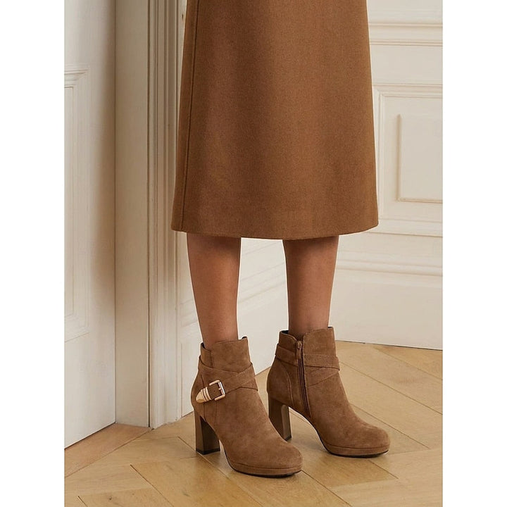 Renata | Buckle-Strap Block Heel Ankle Boots