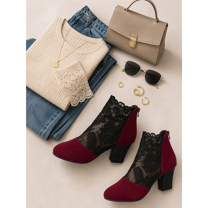 Belinda | Lace-Accent Heeled Ankle Boots