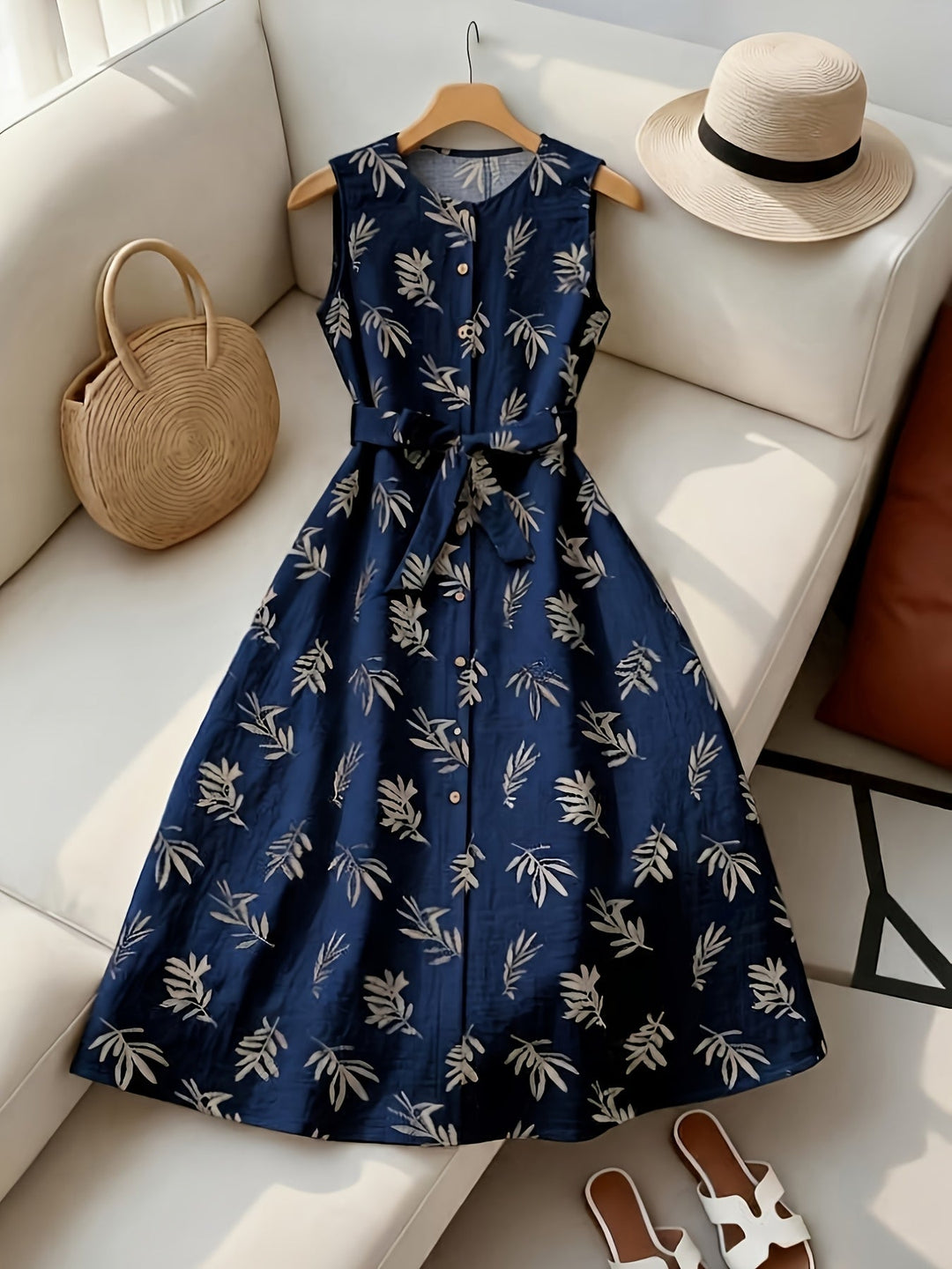 Hazel | Belted Sleeveless Midi Dress