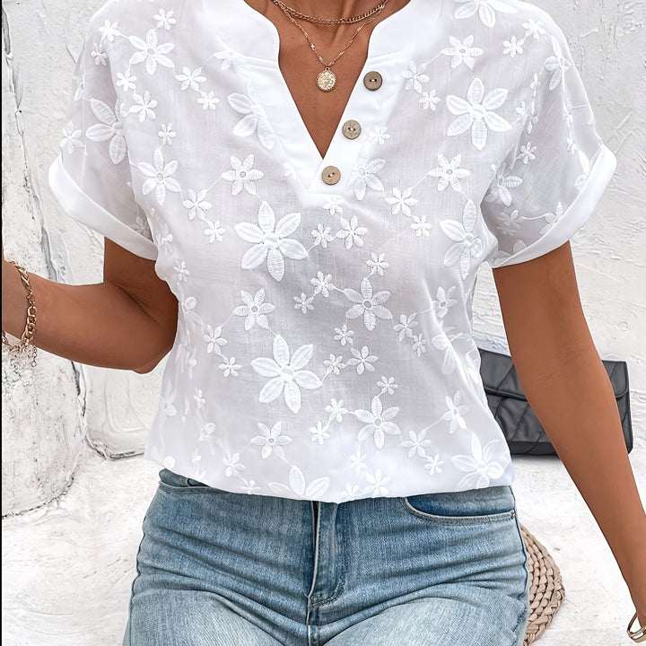 Whitney | Floral Embroidered V-Neck Blouse