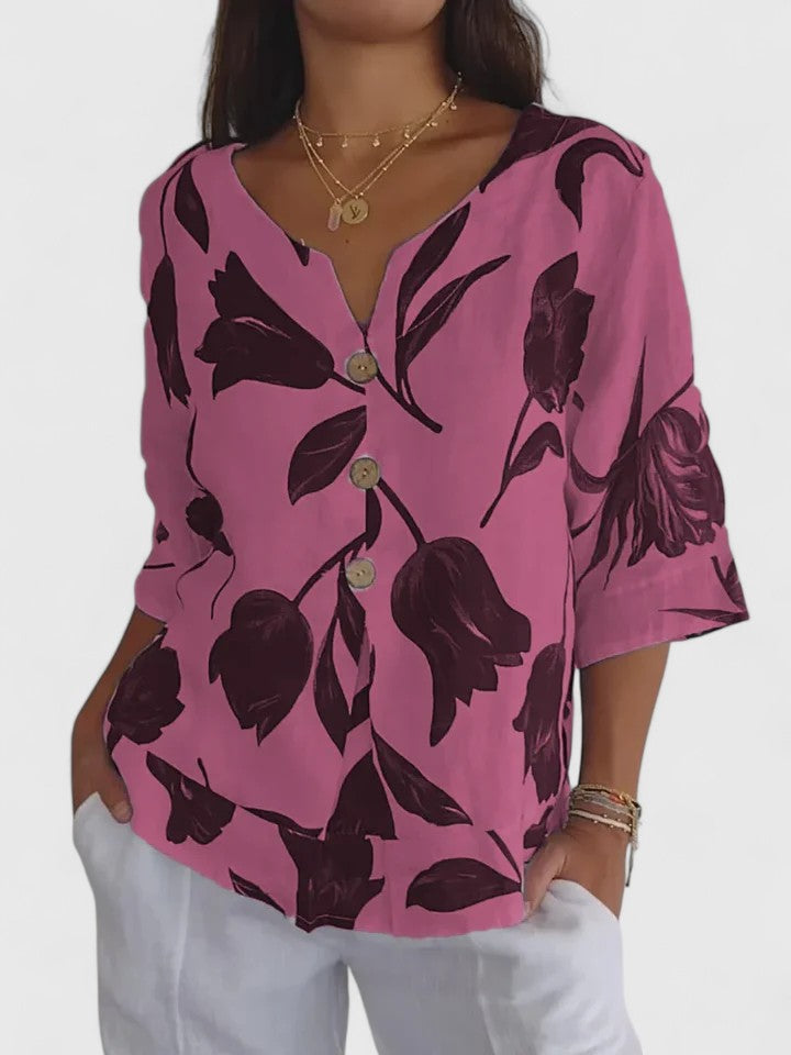 Fleur | Relaxed Floral V-Neck Blouse