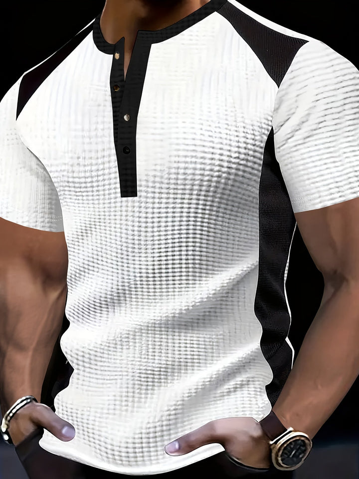 Everett | Textured Contrast Henley Shirt