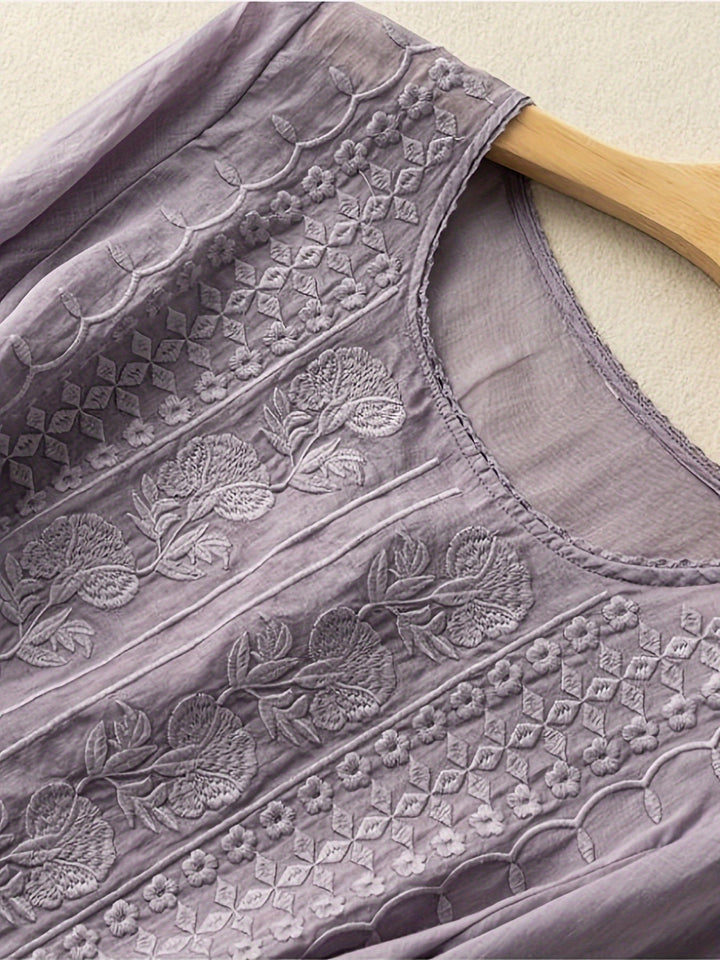 Susannah | Embroidered Scoop-Neck Blouse