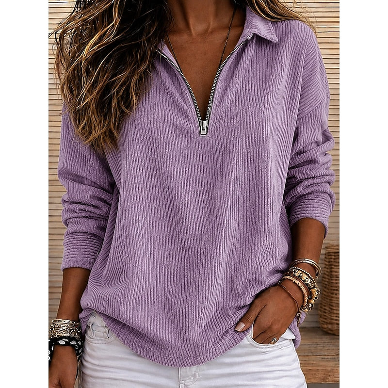 Genevra | Ribbed Quarter-Zip Pullover Top