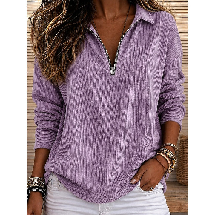 Genevra | Ribbed Quarter-Zip Pullover Top